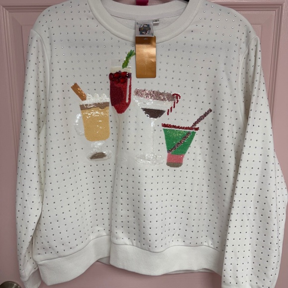 QUEEN OF SPARKLES Sweaters - Queen of Sparkles Sequin Rhinestone Christmas Cocktails Sweatshirt Small RARE